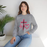 Faith Heartbeat Sweatshirt — Cross & Heart Design Christian Crewneck