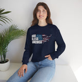 God Bless America Crewneck Sweatshirt — Distressed Flag Patriotic Pullover