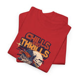 Halloween Skateboard Tee, Chills and Thrills Graphic T-Shirt, Unisex Cotton Shirt, Fall Fashion, Halloween Costume, Gift for Skaters
