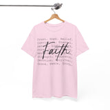 Faith Words T‑Shirt — Inspirational Christian Tee with 'Faith' Script and Motivational Background Text