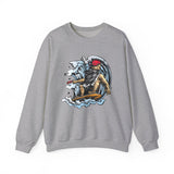 Surfer Skeleton Crewneck Sweatshirt – Retro Skull Wave Surfing Graphic