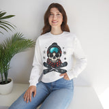 Skull Snowboard Crewneck Sweatshirt – Ski Skull with Goggles & Crossed Snowboards