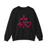 Faith Heartbeat Sweatshirt — Cross & Heart Design Christian Crewneck