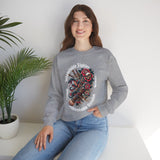 Crewneck Sweatshirt — "Indomitable Fighters, Unbreakable Resolve" Floral Skull Graphic