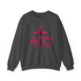 Faith Heartbeat Sweatshirt — Cross & Heart Design Christian Crewneck