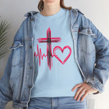 Faith & Heart T‑Shirt — Cross, Heartbeat & Heart Graphic Tee
