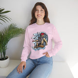 Surfer Skeleton Crewneck Sweatshirt – Retro Skull Wave Surfing Graphic