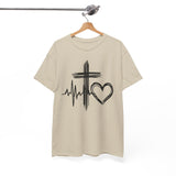 Christian Cross Heart Tee – Faith, Heartbeat & Hope Graphic T-Shirt