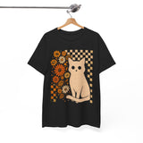 Retro Floral Cat Graphic Tee – Vintage Style Tee