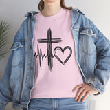 Christian Cross Heart Tee – Faith, Heartbeat & Hope Graphic T-Shirt