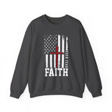 Faith Over Fear Crewneck Sweatshirt — Christian American Flag Cross Design