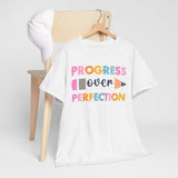 Progress Over Perfection Tee, Inspirational T-Shirt, Motivational Gift, Creative Apparel, Unisex Cotton Shirt