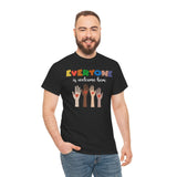 'Everyone is welcome here' Inclusive Message Tee | Gift For Him | Gildan Soft | Colorful Tee