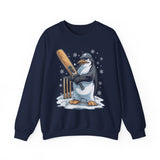 Cricket Penguin Crewneck Sweatshirt – Cute Winter Sports Design