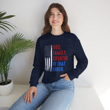 Crewneck Sweatshirt — "God, Family, Country. In That Order." Patriotic American Flag Design