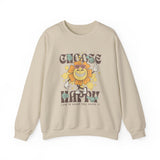 Choose Happy Crewneck Sweatshirt – Retro Sunflower Positive Vibe Pullover