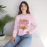 Love Coffee and Dogs Crewneck Sweatshirt — Retro Floral Dog Lover Pullover