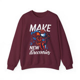 Make New Discoveries Crewneck Sweatshirt — Skull Explorer Graphic Pullover