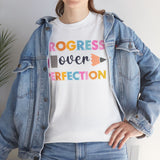 Progress Over Perfection Tee, Inspirational T-Shirt, Motivational Gift, Creative Apparel, Unisex Cotton Shirt
