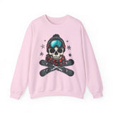 Skull Snowboard Crewneck Sweatshirt – Ski Skull with Goggles & Crossed Snowboards