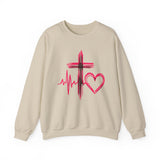 Faith Heartbeat Sweatshirt — Cross & Heart Design Christian Crewneck