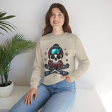 Skull Snowboard Crewneck Sweatshirt – Ski Skull with Goggles & Crossed Snowboards