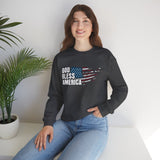 God Bless America Crewneck Sweatshirt — Distressed Flag Patriotic Pullover