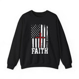 Faith Over Fear Crewneck Sweatshirt — Christian American Flag Cross Design