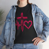 Faith & Heart T‑Shirt — Cross, Heartbeat & Heart Graphic Tee