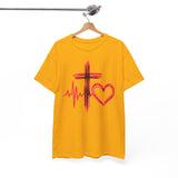 Faith & Heart T‑Shirt — Cross, Heartbeat & Heart Graphic Tee