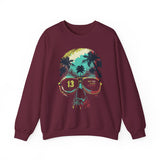 Skull Sunglasses Sweatshirt — Tropical Palm Skull Crewneck ("13" Lens)