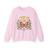 Butterfly Jesus Sweatshirt - Cozy Biblical Crewneck, Faith-Inspired Gift, Spiritual Apparel, Religious Fashion, Perfect for Everyday Use