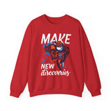 Make New Discoveries Crewneck Sweatshirt — Skull Explorer Graphic Pullover
