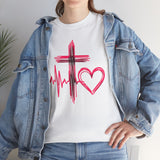 Faith & Heart T‑Shirt — Cross, Heartbeat & Heart Graphic Tee