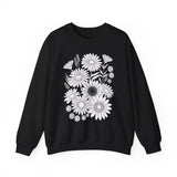 Floral Daisies Crewneck Sweatshirt — Monochrome Garden Graphic