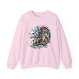 Surfer Skeleton Crewneck Sweatshirt – Retro Skull Wave Surfing Graphic