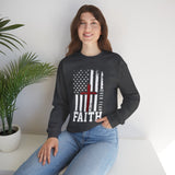 Faith Over Fear Crewneck Sweatshirt — Christian American Flag Cross Design