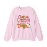 Love Coffee and Dogs Crewneck Sweatshirt — Retro Floral Dog Lover Pullover