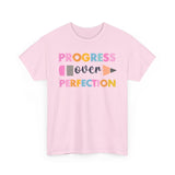 Progress Over Perfection Tee, Inspirational T-Shirt, Motivational Gift, Creative Apparel, Unisex Cotton Shirt