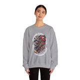 Crewneck Sweatshirt — "Indomitable Fighters, Unbreakable Resolve" Floral Skull Graphic