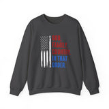 Crewneck Sweatshirt — "God, Family, Country. In That Order." Patriotic American Flag Design