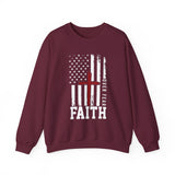 Faith Over Fear Crewneck Sweatshirt — Christian American Flag Cross Design