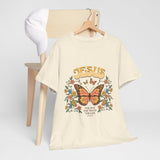 Bohemian Jesus Tee, Vintage Butterfly T-Shirt, Spiritual Apparel, Faith-based Graphic Tee, Unisex Heavy Cotton Shirt