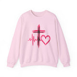 Faith Heartbeat Sweatshirt — Cross & Heart Design Christian Crewneck