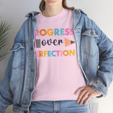 Progress Over Perfection Tee, Inspirational T-Shirt, Motivational Gift, Creative Apparel, Unisex Cotton Shirt