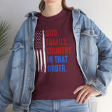 God, Family, Country T-Shirt — Patriotic American Flag Tee
