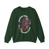 Crewneck Sweatshirt — "Indomitable Fighters, Unbreakable Resolve" Floral Skull Graphic