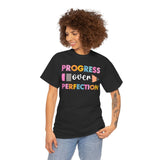 Progress Over Perfection Tee, Inspirational T-Shirt, Motivational Gift, Creative Apparel, Unisex Cotton Shirt