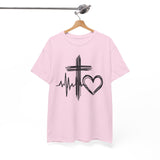 Christian Cross Heart Tee – Faith, Heartbeat & Hope Graphic T-Shirt