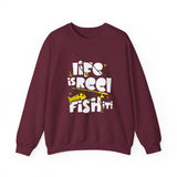 Fishing Crewneck Sweatshirt — "Life Is Reel, Fish It!" Graphic Pullover for Anglers